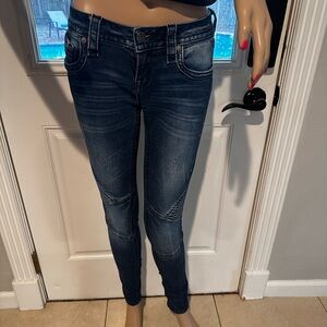 Rock Revival Dark Blue Moto Skinny Jeans